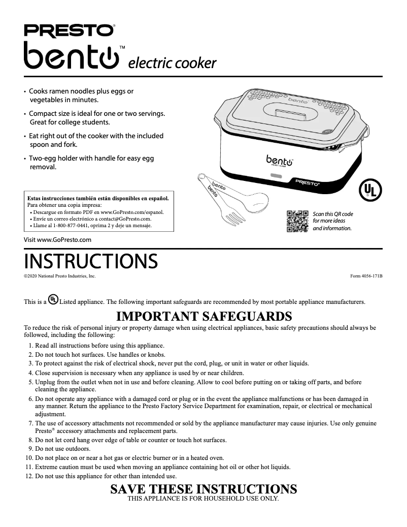 Image de la première page du manuel de l'appareil Bento 04634