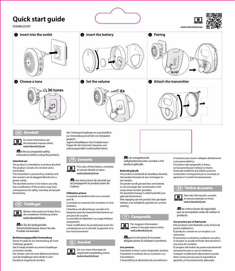 Page 1 de la notice Manuel utilisateur Nedis DOORB222CWT