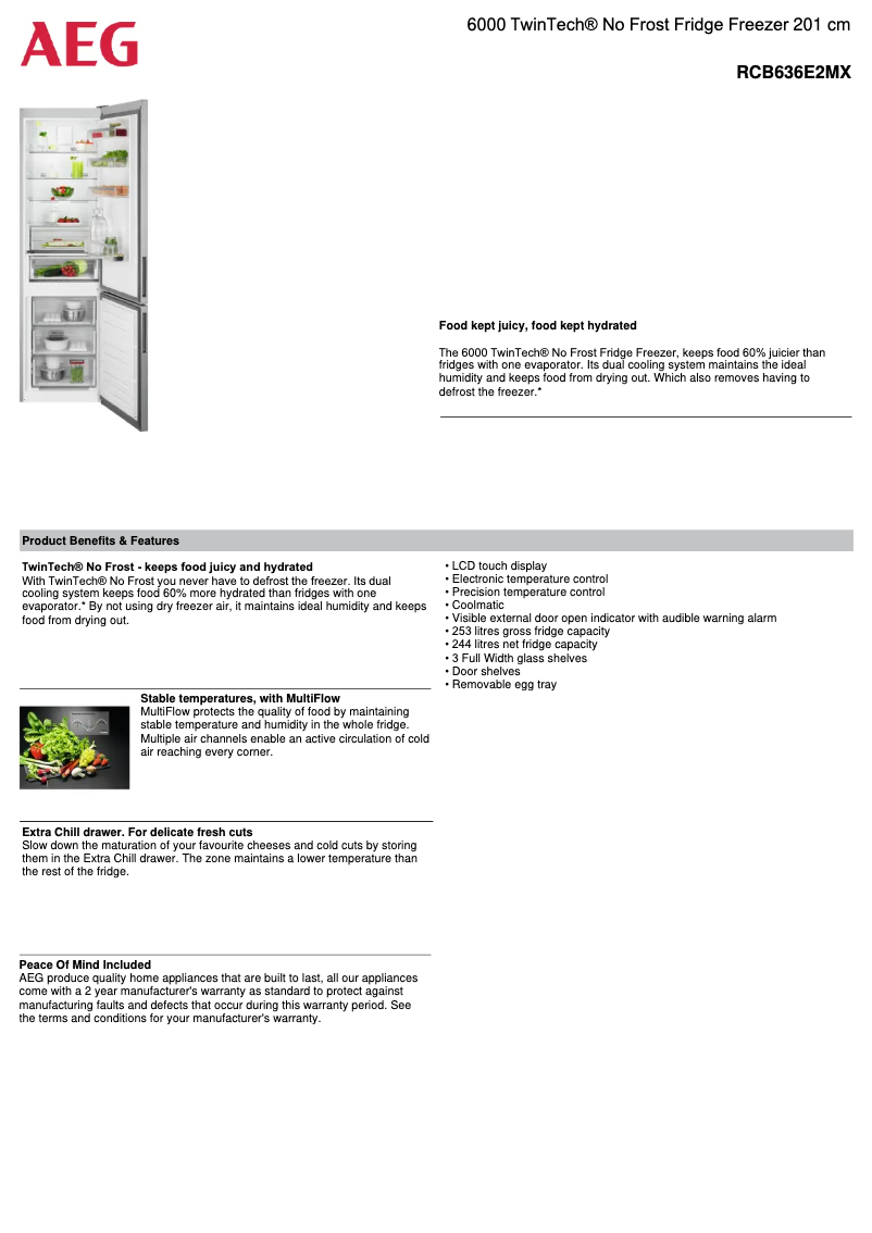Página 1 del manual Ficha técnica AEG RCB636E2MX