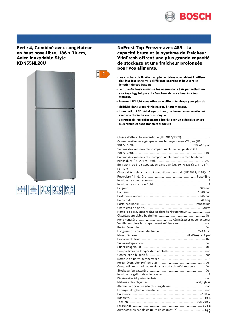 Page 1 de la notice Manuel utilisateur Bosch KDN55NL20U