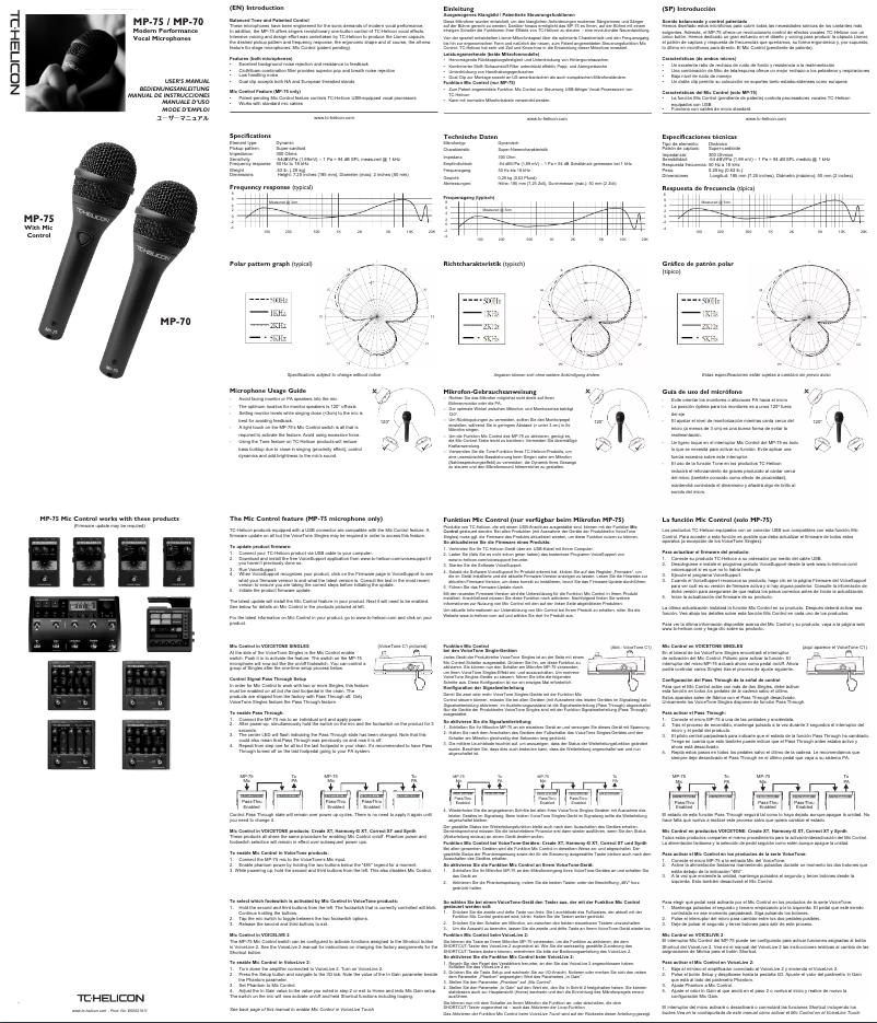 Page 1 de la notice Manuel utilisateur TC Helicon MP70