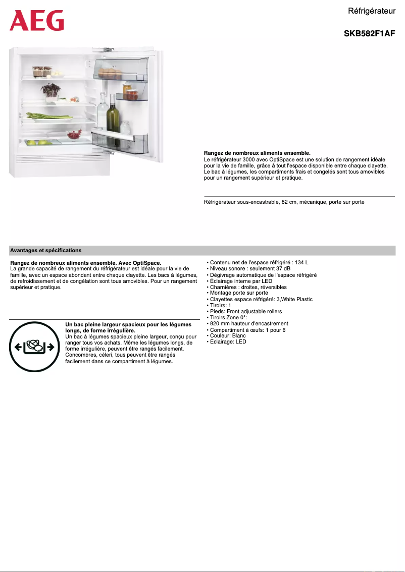 Page 1 de la notice Fiche technique AEG SKB582F1AF