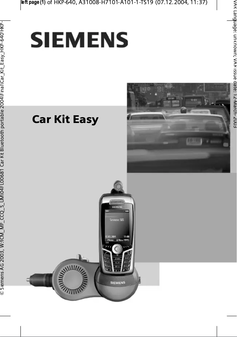 Image de la première page du manuel de l'appareil Car Kit Easy HKP-640