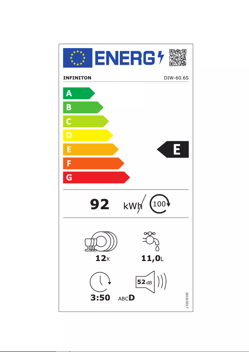 Page n°1 - Label énergétique Infiniton DIW-60.6S