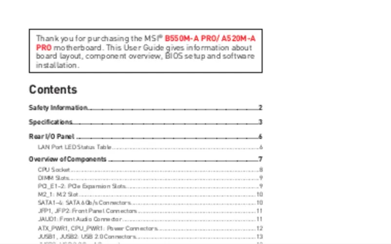 Page 1 de la notice Manuel utilisateur MSI B550M-A PRO
