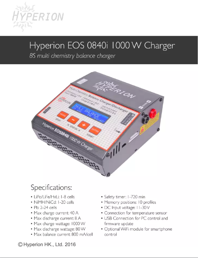 Page 1 de la notice Manuel utilisateur Hyperion EOS 0840i 8S DC Charger
