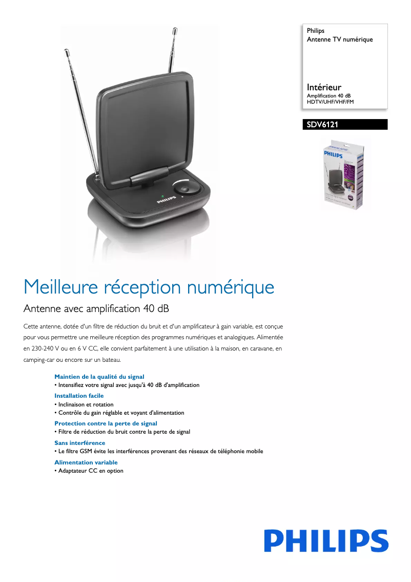 Page 1 de la notice Fiche technique Philips SDV6121