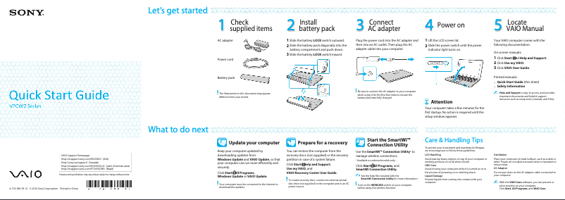 Page 1 de la notice Manuel utilisateur Sony Vaio VPCW212