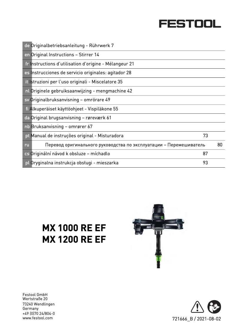 Page 1 de la notice Manuel utilisateur Festool MX 1000 RE EF HS2