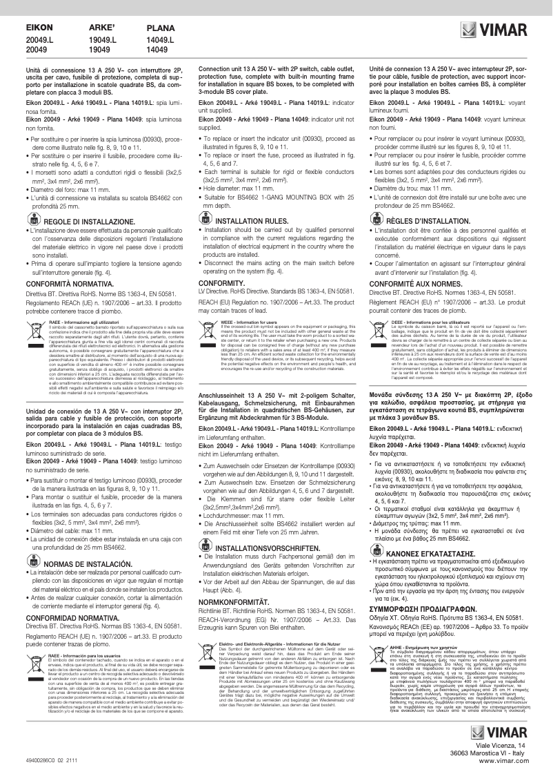 Page n°1 - Manuel utilisateur Vimar 19049.L.M