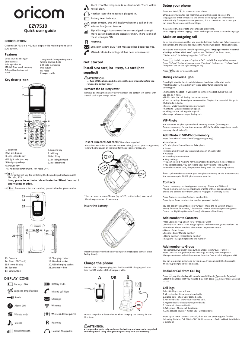 Page 1 de la notice Manuel utilisateur Oricom EZY7510