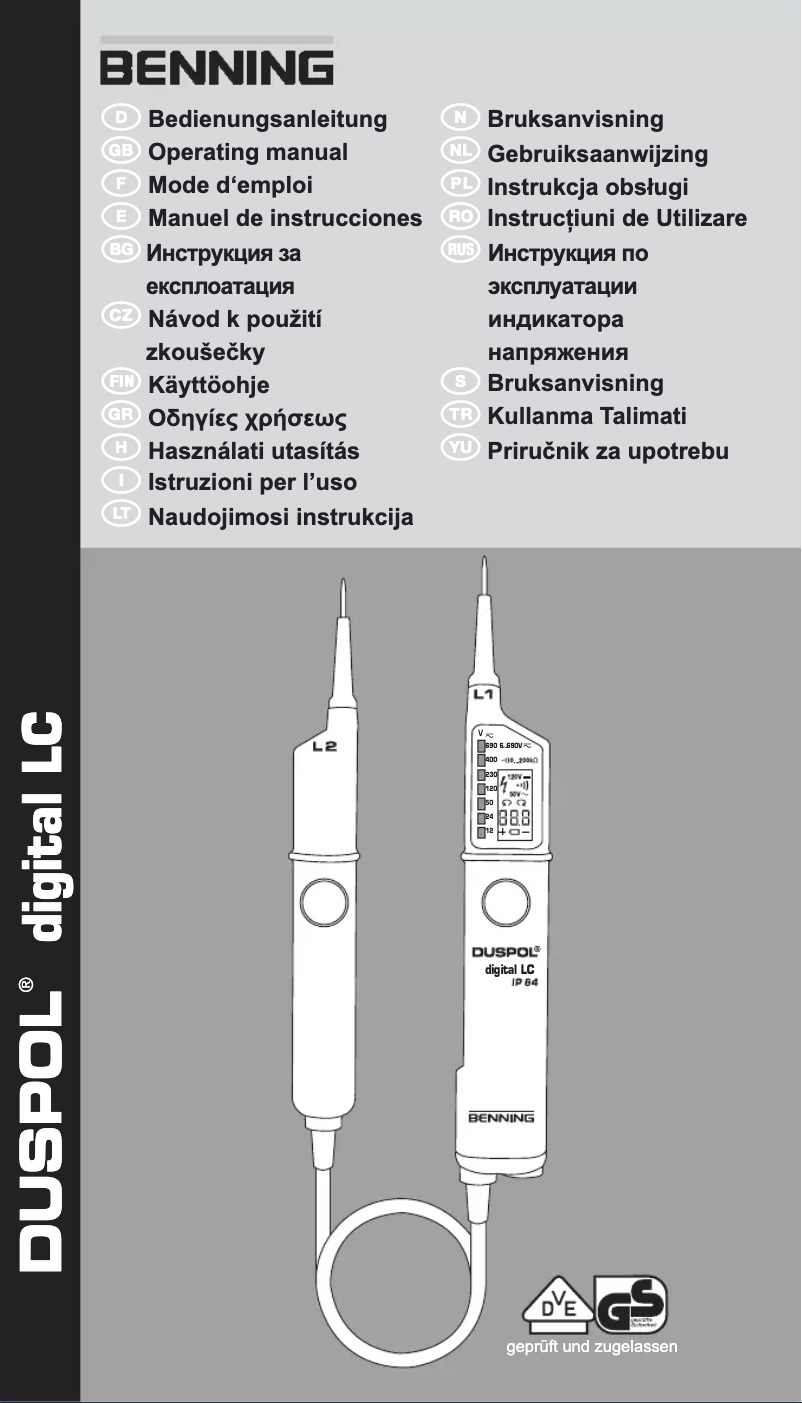 Page 1 de la notice Manuel utilisateur BENNING DUSPOL Digital LC