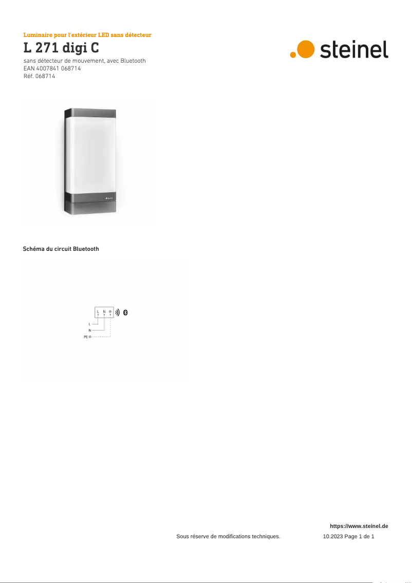 Page 1 de la notice Schéma de câblage Steinel L 271 Digi SC