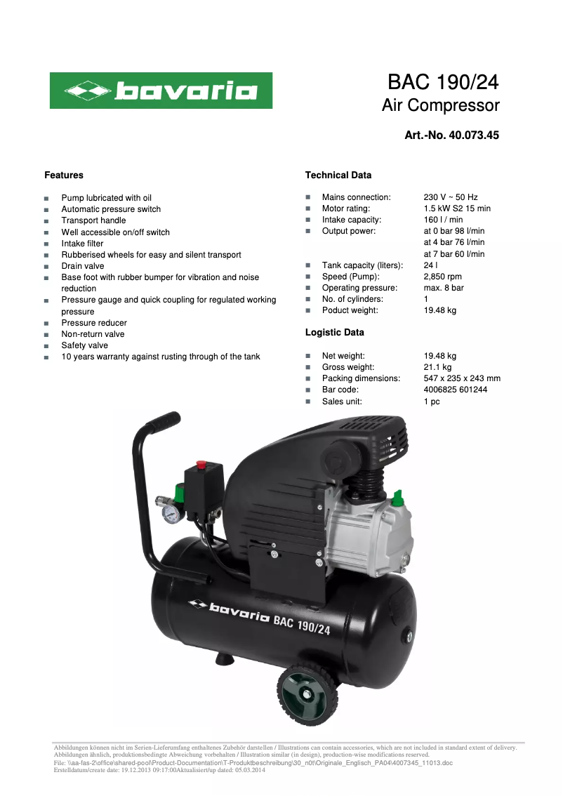 Image de la première page du manuel de l'appareil BAC 190/24
