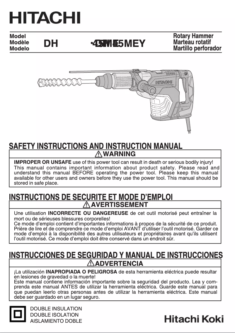 Page 1 de la notice Manuel utilisateur Hitachi DH45ME