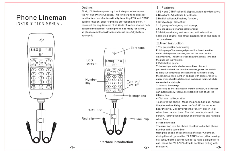 Page 1 de la notice Manuel utilisateur Noyafa NF-866