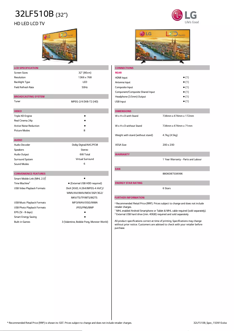 Image de la première page du manuel de l'appareil 32LF510B