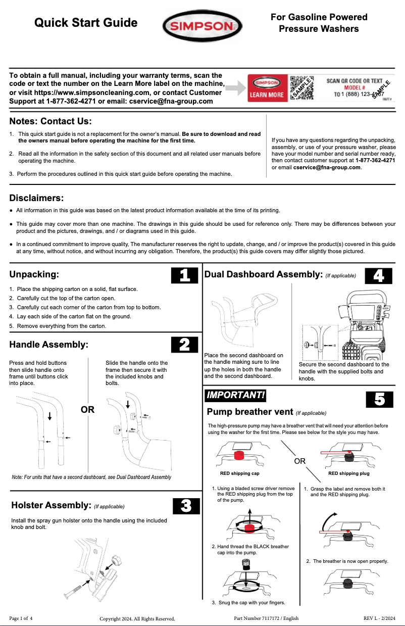 Page 1 de la notice Guide de démarrage rapide Simpson Pro Series PS61375