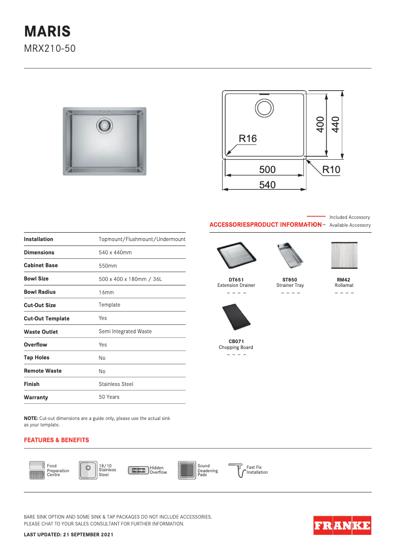 Page n°1 - Manuel utilisateur Franke Maris MRX210-50