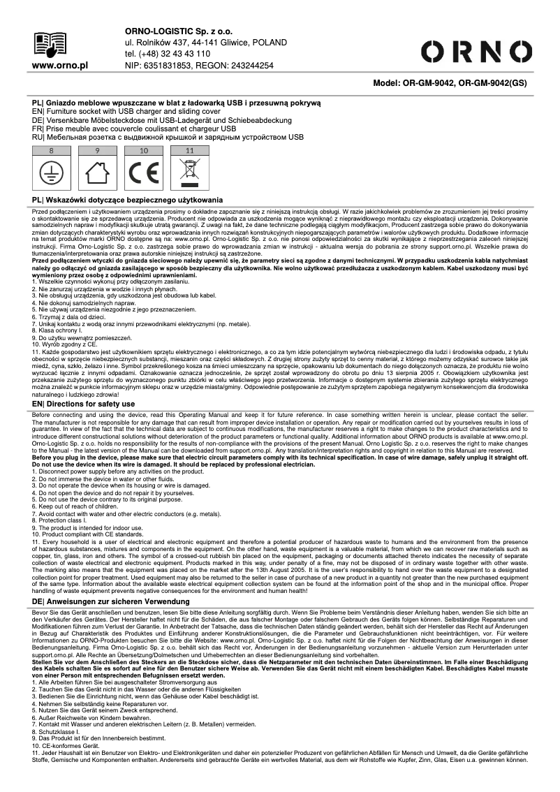 Image de la première page du manuel de l'appareil OR-GM-9042