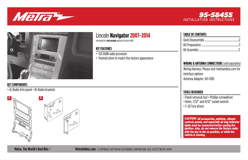 Page n°1 - Guide d'installation Metra 95-5845S