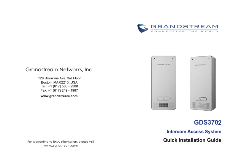 Page n°1 - Manuel utilisateur Grandstream GDS3702