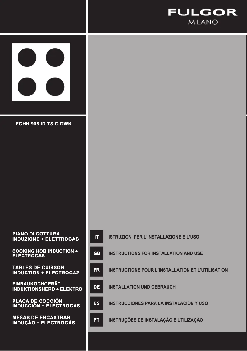 Page 1 de la notice Guide d'installation Fulgor Milano FCHH 905 ID TS G DWK