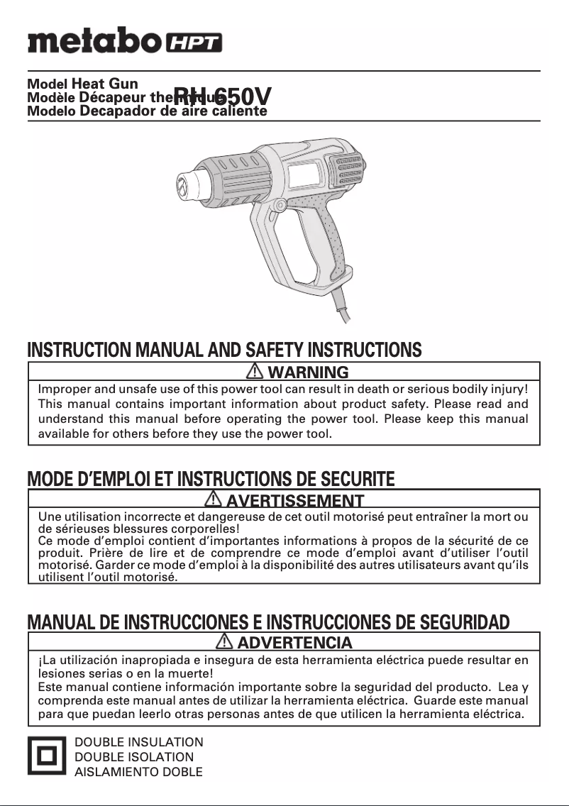 Page 1 de la notice Manuel utilisateur Metabo RH 650V