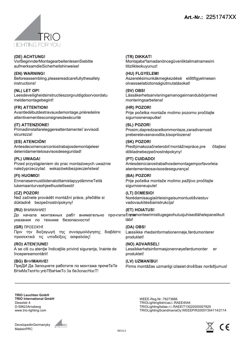 Page 1 de la notice Manuel utilisateur Trio Lighting Concha 225174731