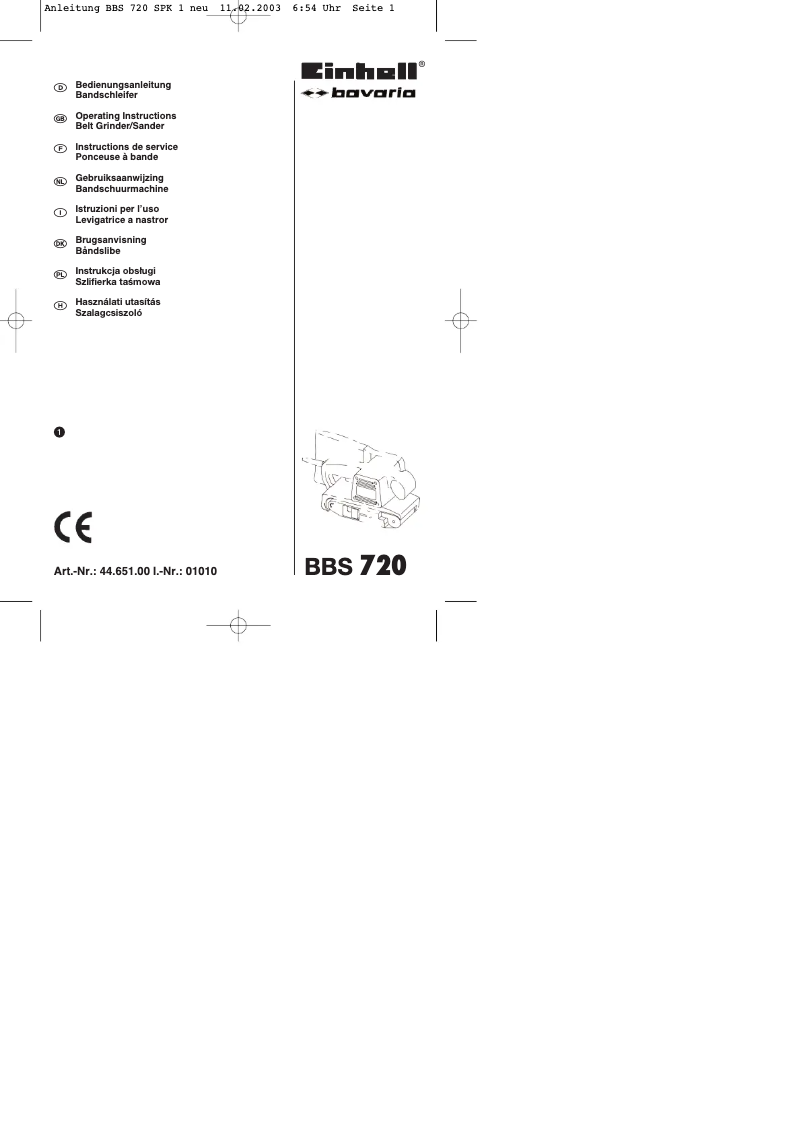 Page 1 de la notice Manuel utilisateur Einhell BBS 720