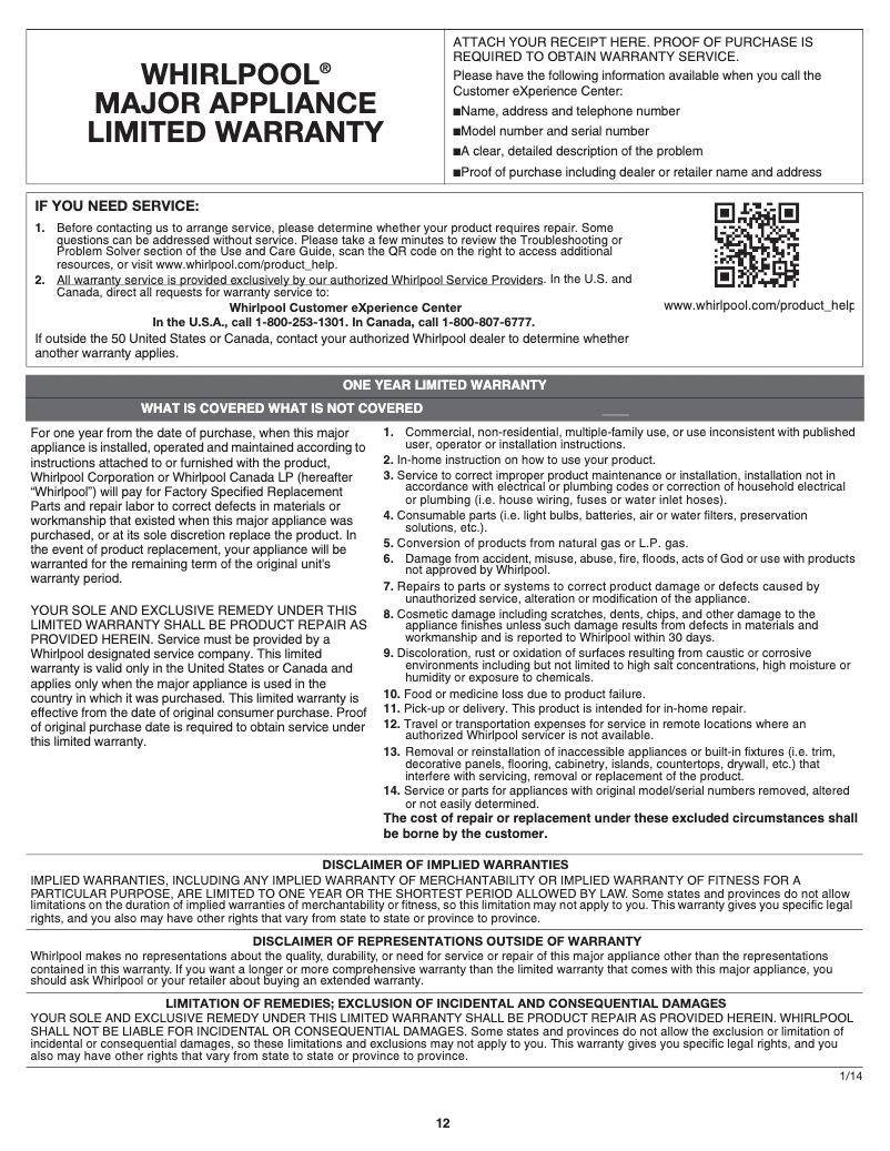 Página 1 del manual Manual de instrucciones Whirlpool WRR56X18F