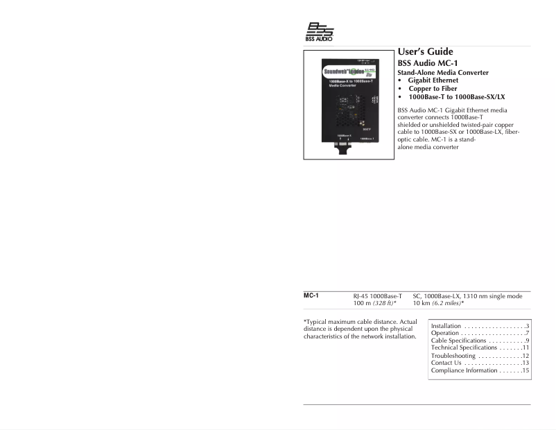 Page 1 de la notice Manuel utilisateur BSS Audio Soundweb London MC-1