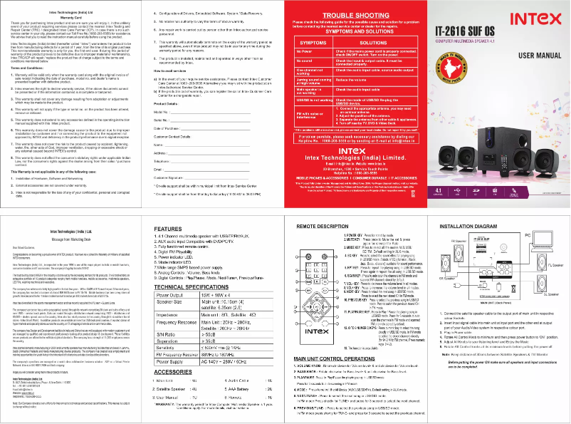 Page n°1 - Manuel utilisateur Intex IT-2616 SUF OS