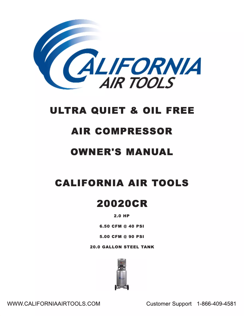 Page 1 de la notice Manuel utilisateur California Air Tools 20020CR