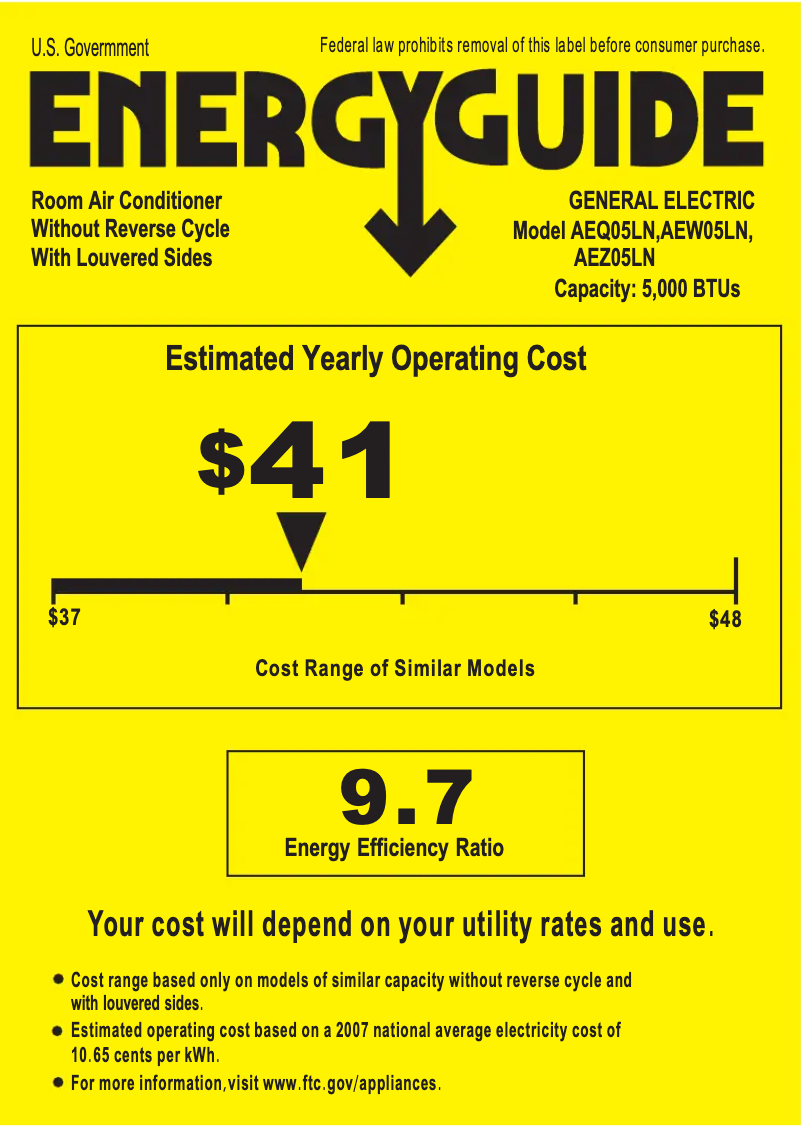 Page n°1 - Label énergétique GE AEW05LN