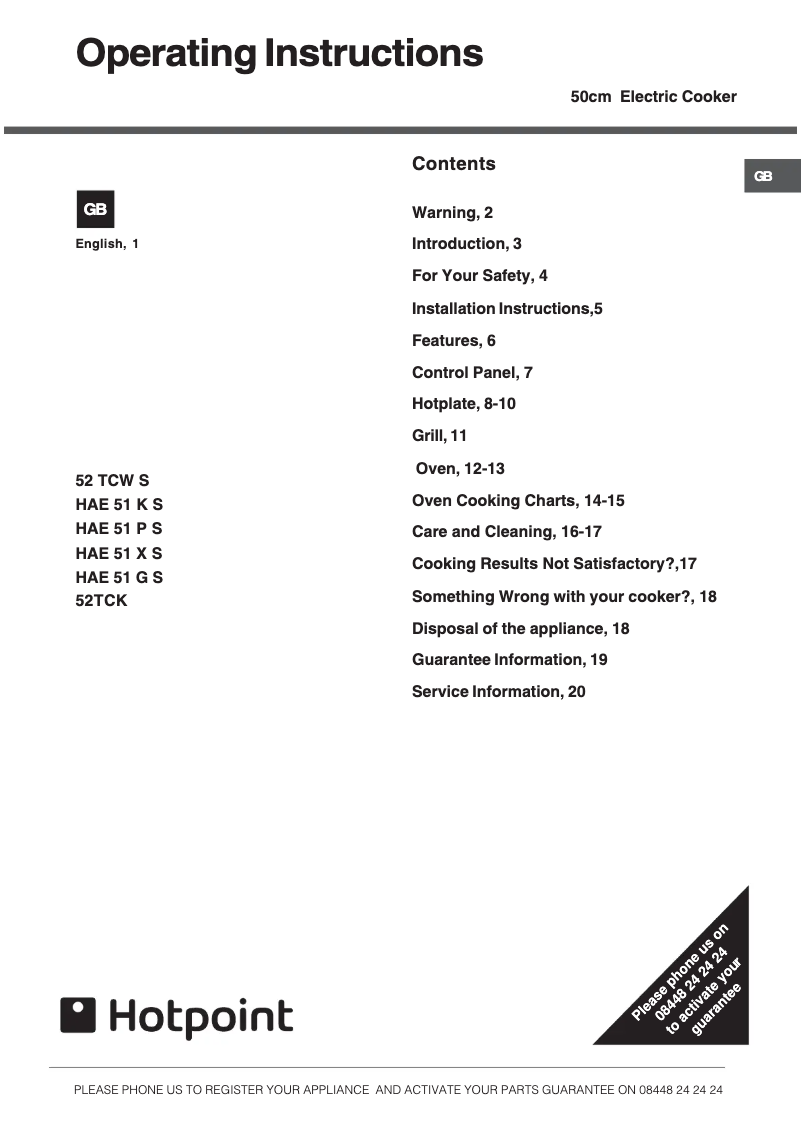 Page 1 de la notice Manuel utilisateur Hotpoint HAE51KS