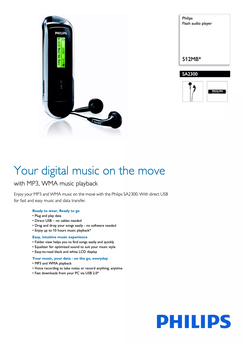 Página 1 del manual Folleto Philips GoGear SA2300