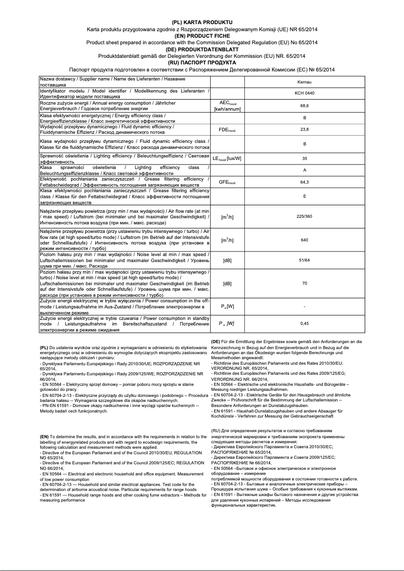 Page 1 de la notice Fiche technique Kernau KCH 0440
