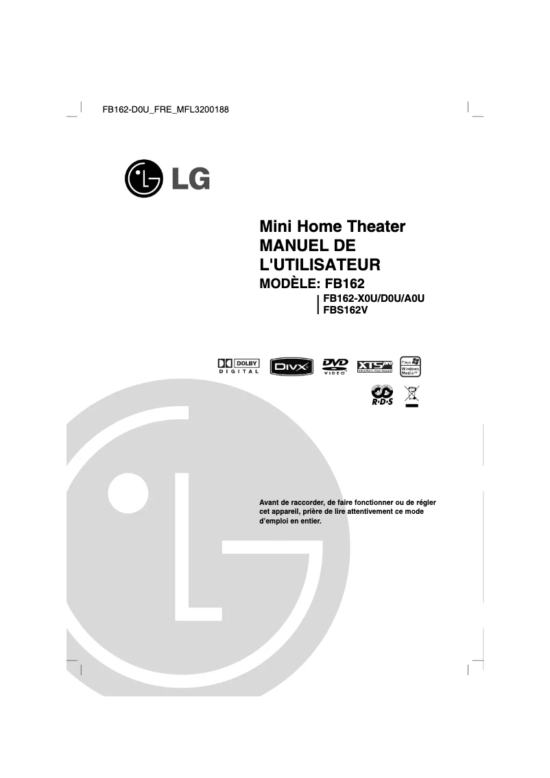 Page 1 de la notice Manuel utilisateur LG FB162-D0U