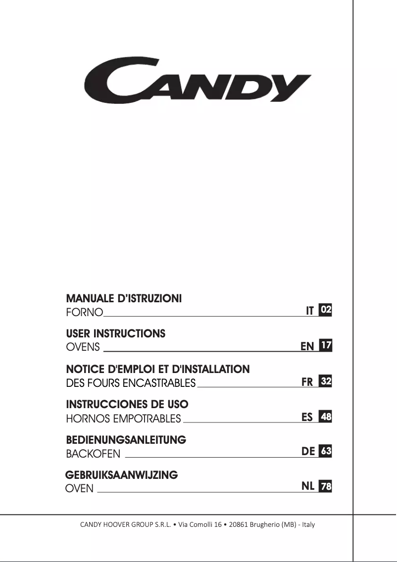 Page n°1 - Manuel utilisateur Candy FCPC65X/E
