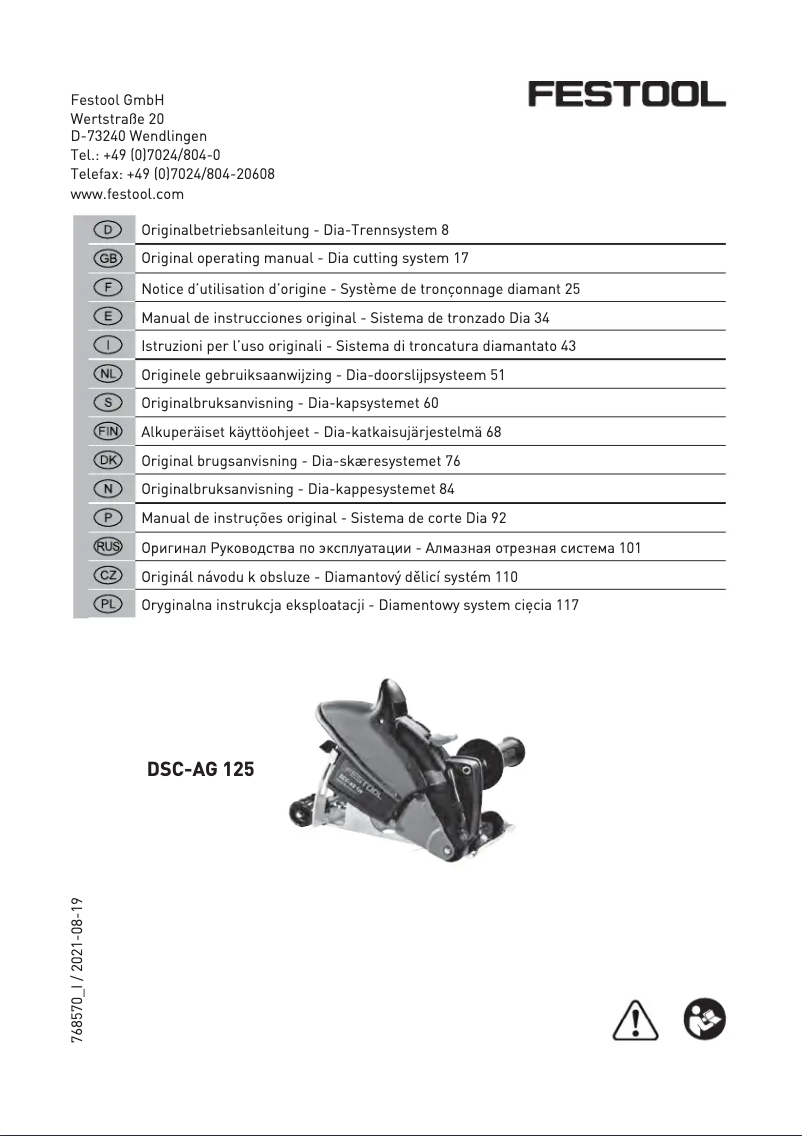 Página 1 del manual Manual de usuario Festool DSC-AG 125
