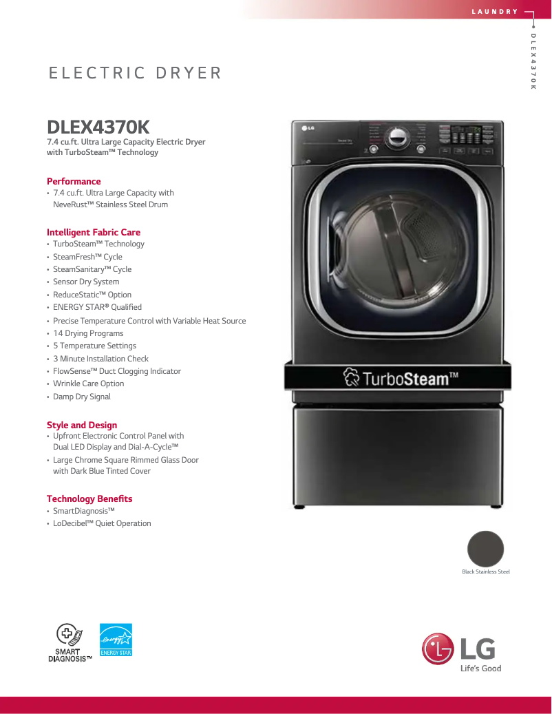 Page 1 de la notice Fiche technique LG DLEX4370K