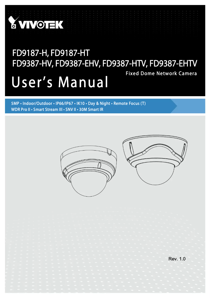 Page 1 de la notice Manuel utilisateur Vivotek Fixed Dome FD9387-EHV