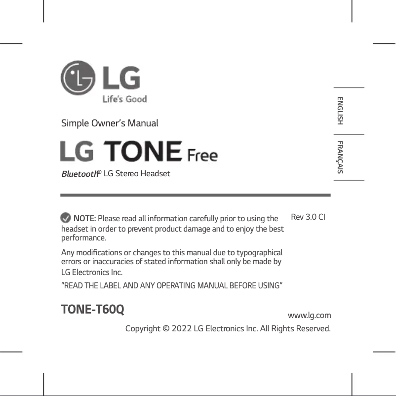 Page n°1 - Manuel utilisateur LG Tone Free TONE-T60Q