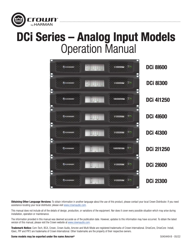 Page 1 de la notice Manuel utilisateur Crown DCi 4|600
