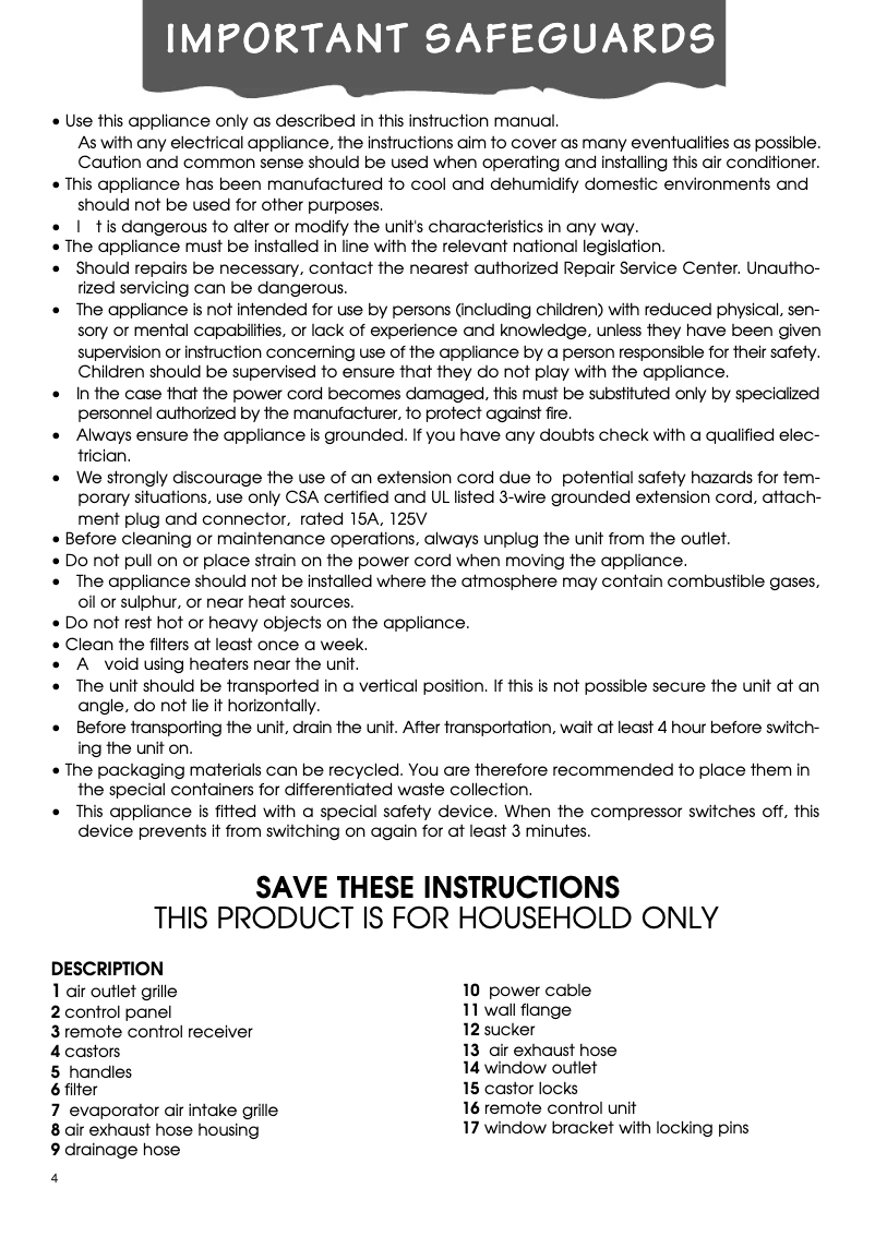 Page 1 de la notice Manuel utilisateur DeLonghi Pinguino PAC A120E