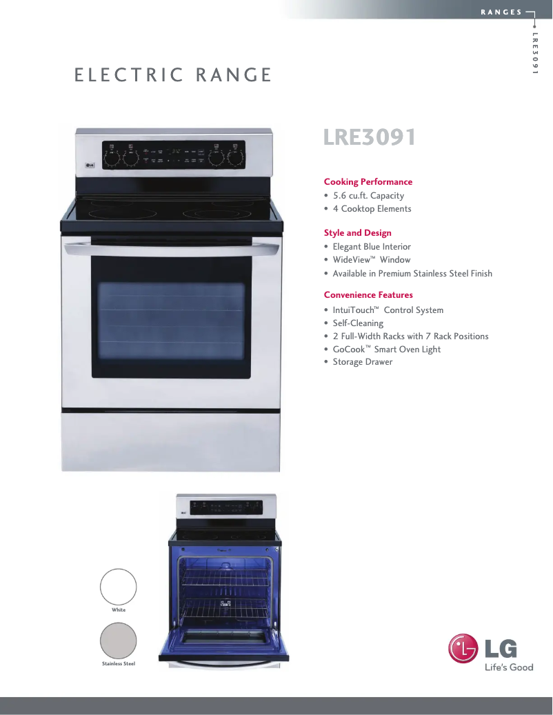 Page 1 de la notice Fiche technique LG LRE3091SW