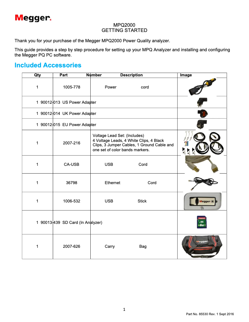 Page 1 de la notice Fiche technique Megger MPQ2000