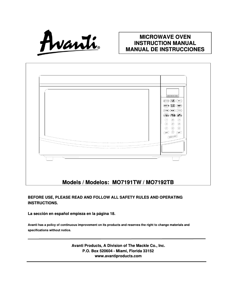 Imagen de la primera página del manual del dispositivo MO7192TB
