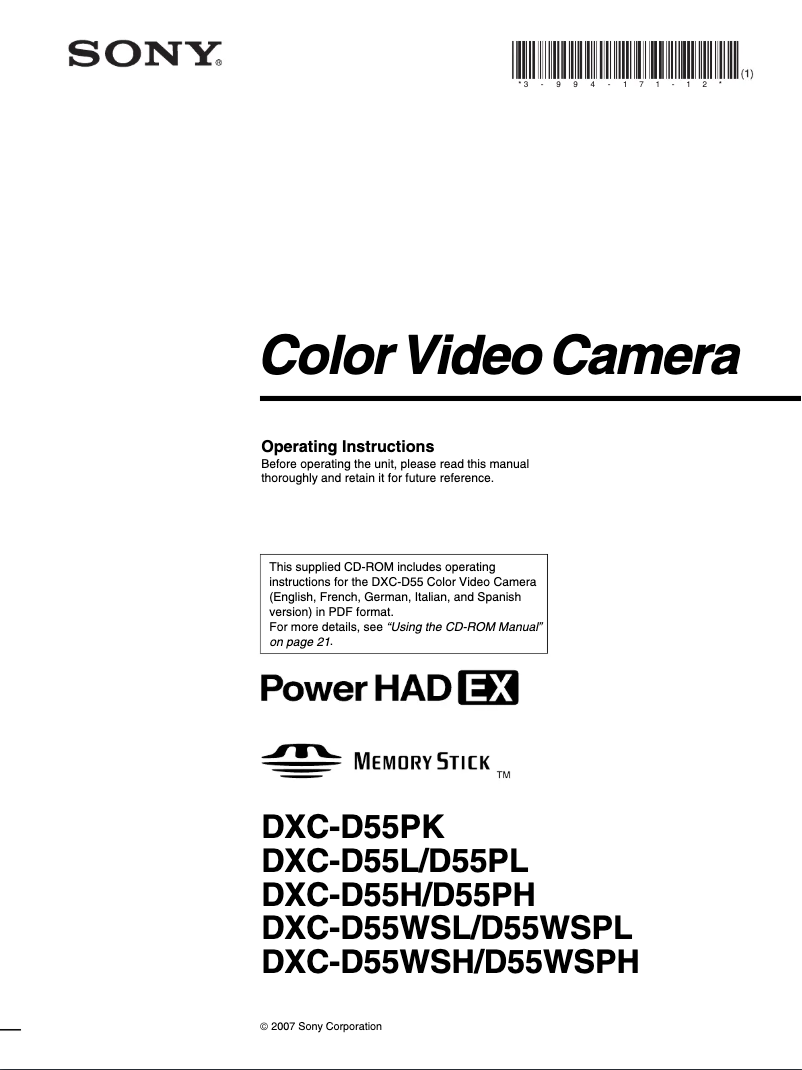 Page 1 de la notice Manuel utilisateur Sony DXC-D55WSPL